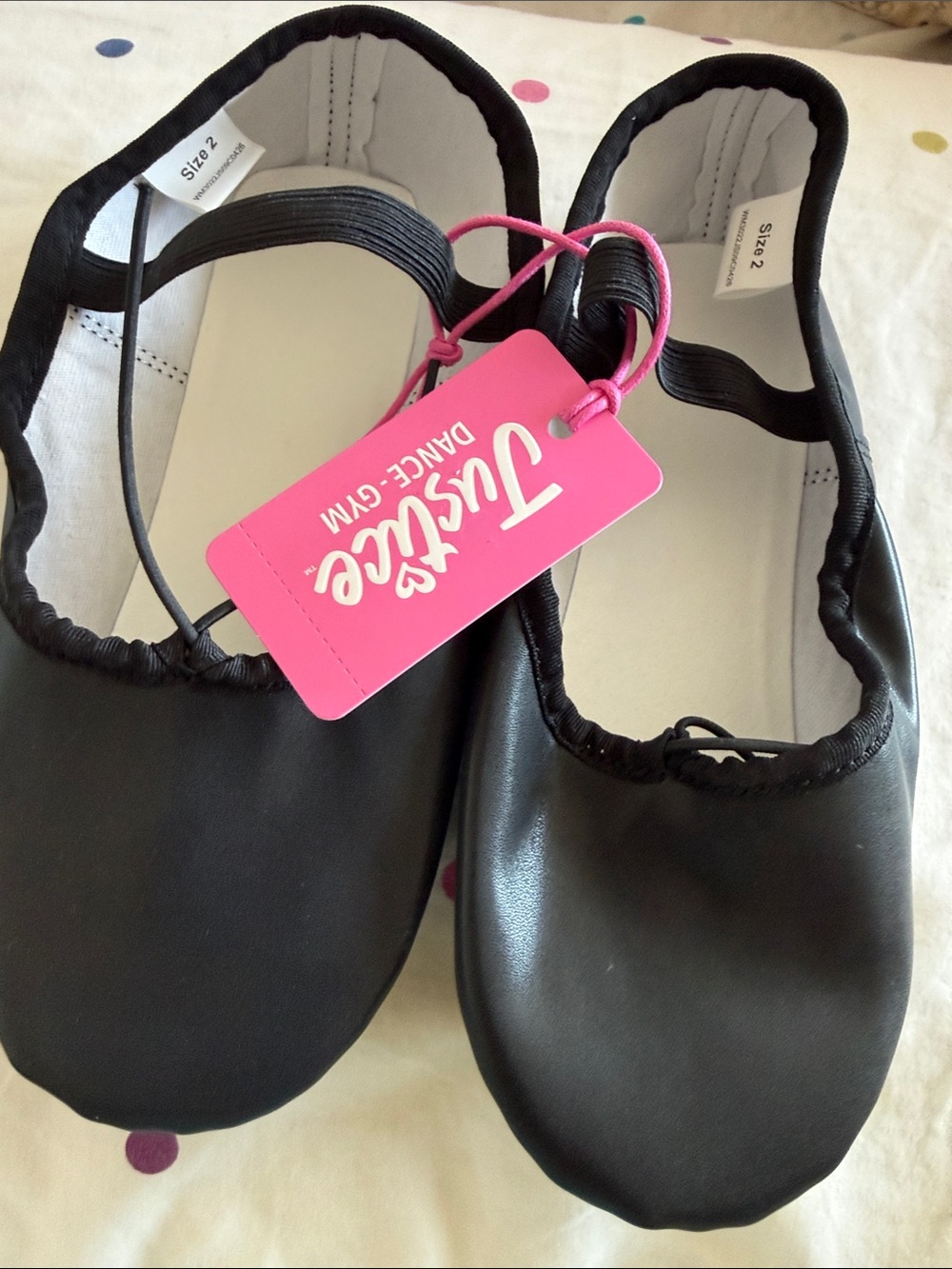Justice Girls Black Ballet Flats with Elastic Trim